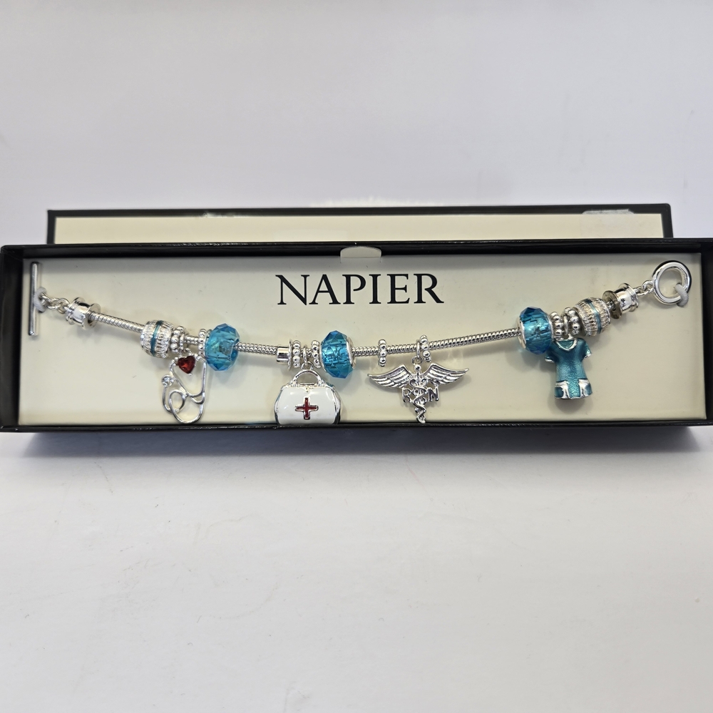 Napier Teal and Silver RN Charm Bracelet - Picture 2 of 6